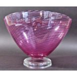 A Seguso elliptical glass bowl with a spiral line design, a hand stretched Murano glass vase,