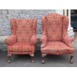 Two similar wing chairs in the Georgian style with matching art nouveau material