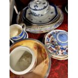 A Carlton ware salad bowl with silver plated rim and handles, several 19th century and later meat