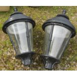 A pair of large Victorian style painted cast alloy post lanterns with perspex to simulate glass