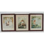 Three 20th Century Watercolour Paintings of Fairytale Scenes, each initialled 'PF' lower right, 30 x