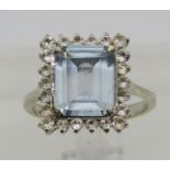 18ct white gold blue spinel and colourless stone cluster dress ring, size L, 3.9g