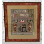 19th Century Tapestry Sampler by Clara Coates Hunt, Aged 11, Dated 1879 30 x 34 cm, framed and