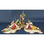 A collection of ceramic figure groups to include Capodimonte figurines of gentlemen in rural scenes,