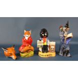 Four ceramics figures comprising Royal Stratford fox with red coat, limited edition (number rubbed),