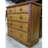 Victorian satin birch bedroom chest of three long and two short graduated drawers, flanked by