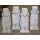 Four small stone temple guardians, 34 cm high