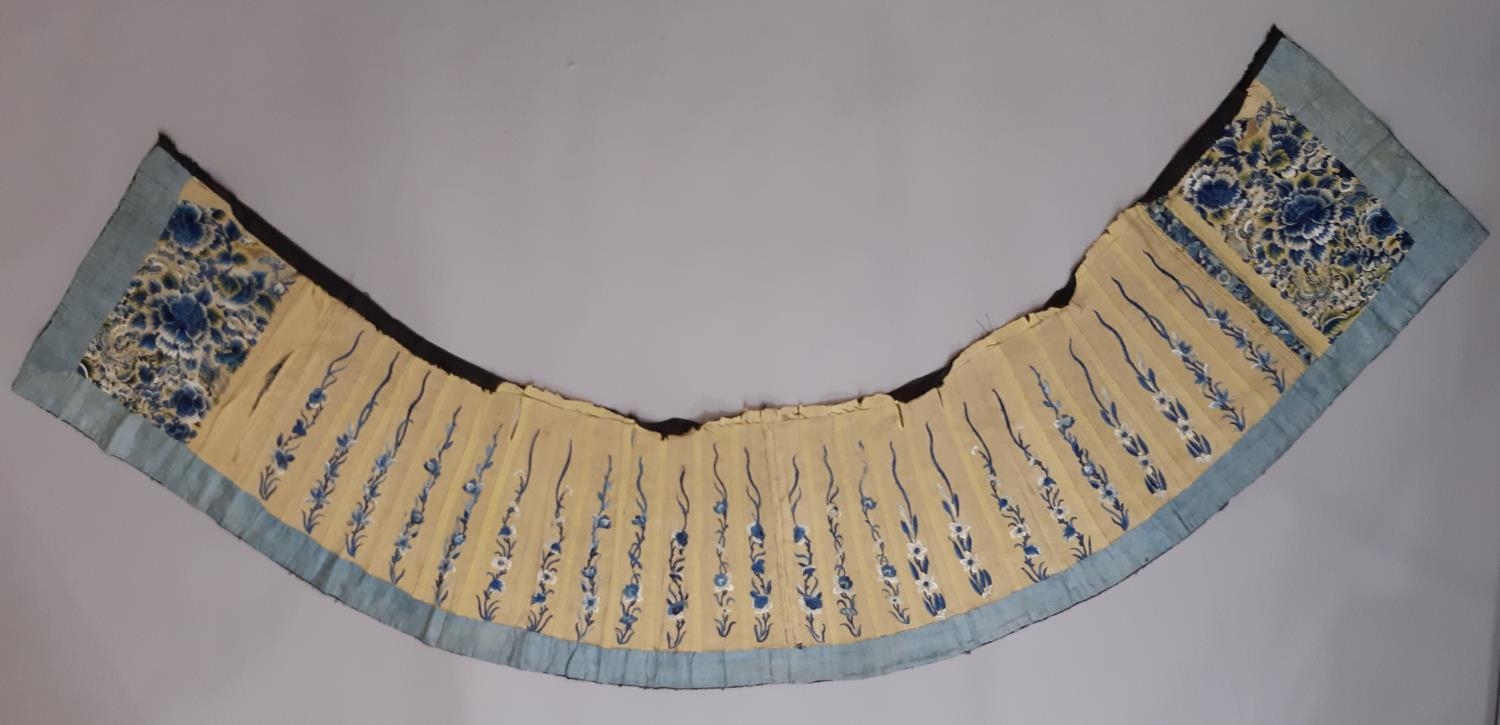 19th century Chinese lower section of skirt panel, with front sections heavily embroidered with - Image 5 of 11