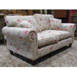 A good quality country house sofa with printed rosebud decoration, 183cm wide