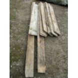 Eight antique pitch pine boards (varying size), average example 190 cm long x 25 cm wide (af)