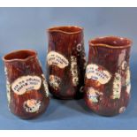 Three graduated barges ware jugs, Mrs W M Golding, Staple Hill, 1892