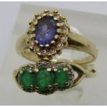 Two 9ct gem set rings; a tanzanite and diamond example, size J and a chrysoprase and diamond