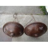 A pair of large classical style light metal plafoniers with painted to simulate wood finish, Greek