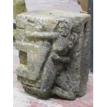 A weathered architectural stone with reclining nude detail 33cm x 19cm x 23cm