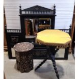 A Victorian gypsy table on bobbin supports, an eastern occasional table with mother of pearl inlay
