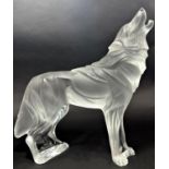 A Lalique frosted glass Howling Wolf, with an engraved signature Lalique R France No w147, 26cm