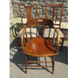 Two lightweight Edwardian mahogany occasional chairs with upholstered pad seats and inlaid detail