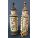 Pair of 19th Century Chinese Canton Famille Rose Vases Converted into Lamps, height approx. 45.5