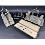 A good selection of silver plated table ware, including an unusual breakfast tray with a sloping