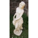 A moulded plaster to simulate marble figure of a classical female water carrier raised on a platform