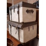 Two contemporary storage boxes, leather bound with simulated snakeskin panels