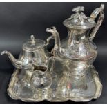 A five piece tea and coffee service, with tea and coffee pot sugar bowl milk jug and matching