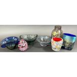 A selection of mid 20th decorative glass ware, including a Murano vase with scrambled cane