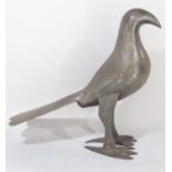 A bronze middle Eastern/Persian wading bird naively cast with intricate incised flowers and tail