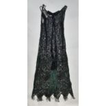 Mixed vintage textiles including a beaded evening dress circa 1930's of black lace extensively