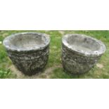 A pair of painted and weathered Cotswold studios square tapered mock stone wall effect planters 34