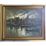 Cappi - Water Market Scene (20th Century), oil on canvas, signed lower right, 30 x 40 cm, framed