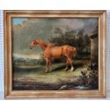 English School, 19th - 20th Century - Horse in Landscape with House in the Distance, oil on