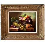 20th Century Still Life with Fruit and Foliage, oil on board, indistinctly signed lower left, 30 x