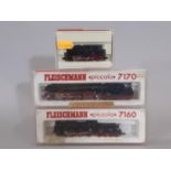 3 N gauge German locomotives by Fleishmann including 'Piccolo' 7170 4-6-2 loco with tender, 7160 4-