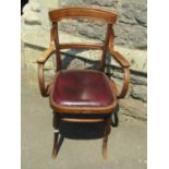 A vintage Bentwood open elbow chair with upholstered pad seat, labelled to seat rail Jacob and Josef