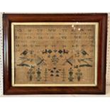 19th Century Needlework Tapestry Sampler by Ann Bradley, dated 1849, depicting birds, insects and