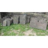 An area of approximately ten square meters of natural stone flagstones of varying size and thickness