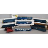 Boxful of OO and HO gauge railway models including the following in BR blue; Class 42 'Kelly' diesel