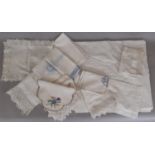 Small collection of good quality vintage table linen including cloths with crochet lace borders,