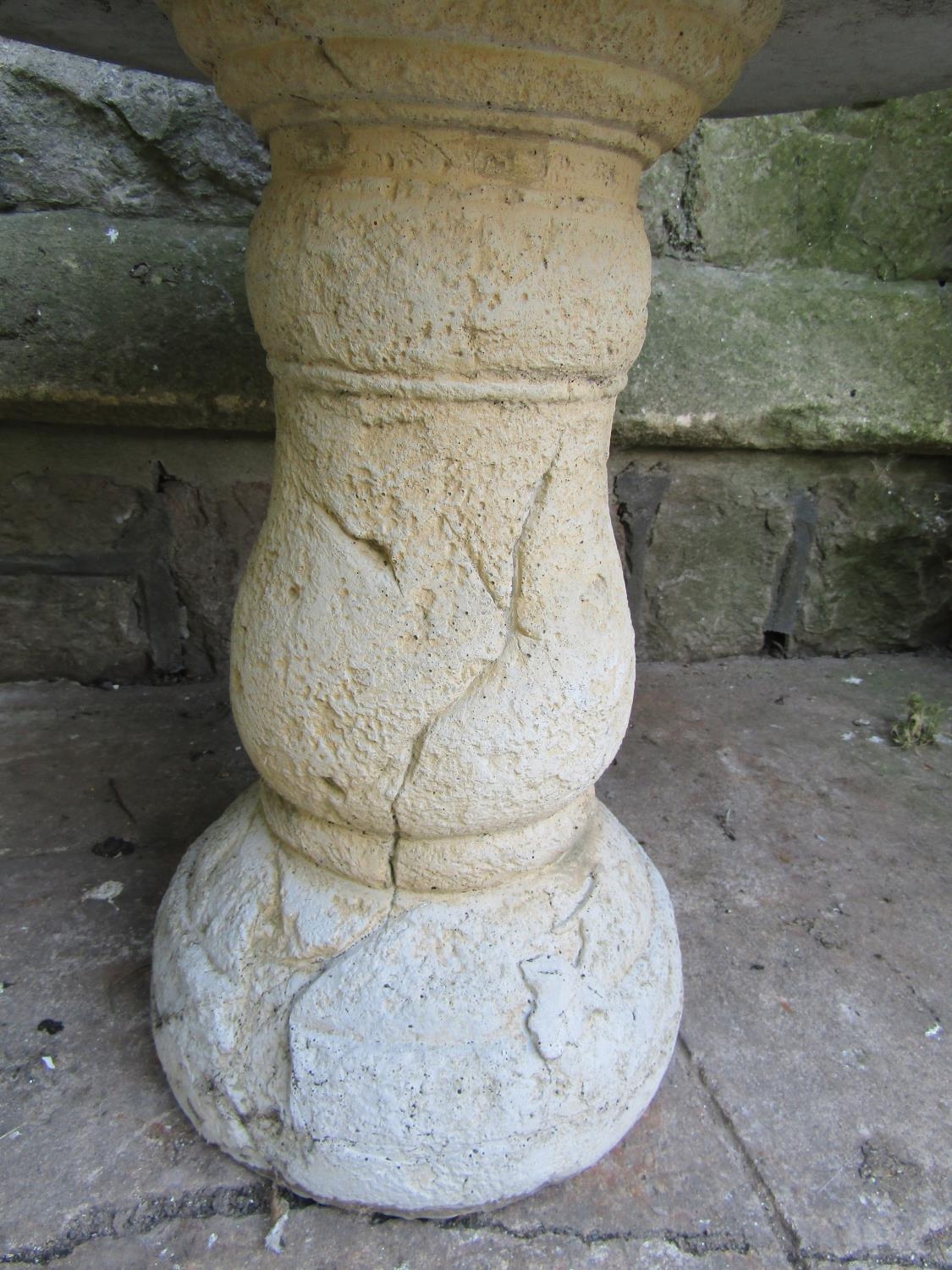 A weathered cast composition stone five sectional garden fountain with simple trailing ivy detail, - Image 3 of 3