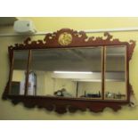 19th century mahogany overmantle mirror incorporating three mirror plates, within a shaped frame, 80