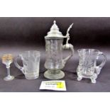 A miscellaneous collection of glassware, including Bohemian glass, Venetian glass, tankard,