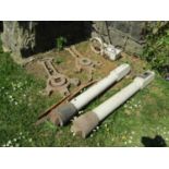 A pair of vintage Slazenger Stadium lawn tennis posts complete with net and a vintage white line