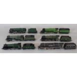 Six OO gauge locomotives and tender including Manor Class 4-6-0 7802 'Bradley Manor' in GWR Green by