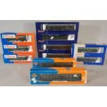 Eleven HO gauge boxed German railway models by Roco comprising coaches 45494/5/6/6, 4250/1, 44201x2,