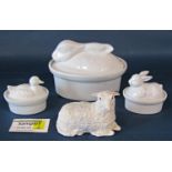 A collection of white kitchen ceramics to include three large white tureens and three smaller