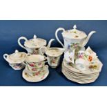 Bavarian tea wares including tea & coffee pots, cups & plates with floral decoration together with a