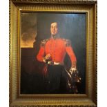 19th Century Gentleman in Military Uniform - Large 20th century oleograph print on canvas of a