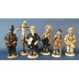 Six pottery figures by Norman Underhill (Cornish) characters including barrister, cricketer,