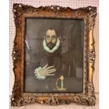 After El Greco - 'The Nobleman with his Hand on his Chest', 44 x 55 cm, in antique ornate gilt frame